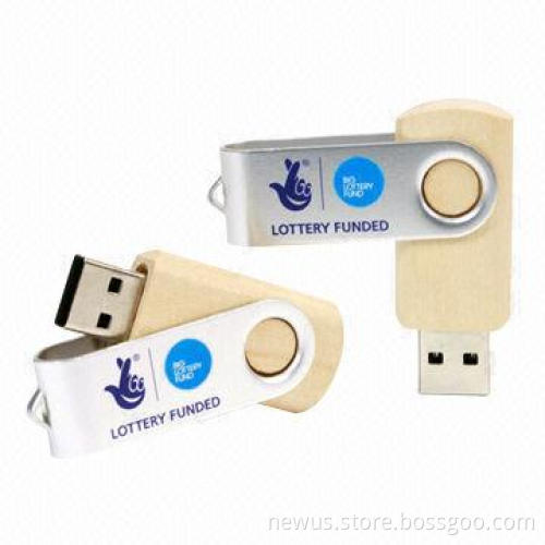 Wooden USB Twister Flash Drives with 1 to 64GB Capacity, Logos Printing Welcomed